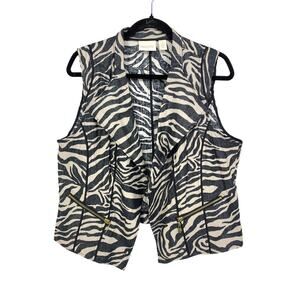 Chicos Vest Womens Sz 2 US L Zebra Print Black Cream Shimmer Metallic